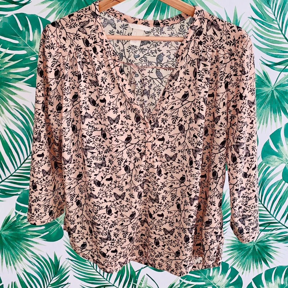 Mauve printed bird and butterfly shirt